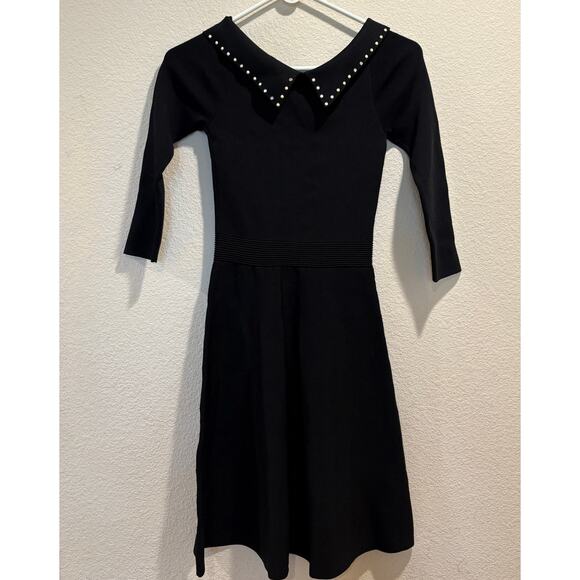 Sandro Black Rocket Contrast Polka Dot Collared Mini Dress Size 4 - Picture 2 of 9